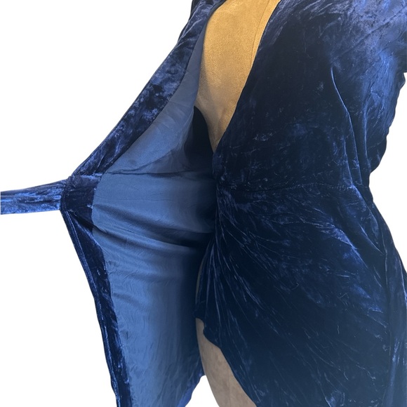 J. Crew Crushed Velvet Wrap Dress W/ Tie, Dark Blue Sz 4, Velour, Dressy - Picture 7 of 8